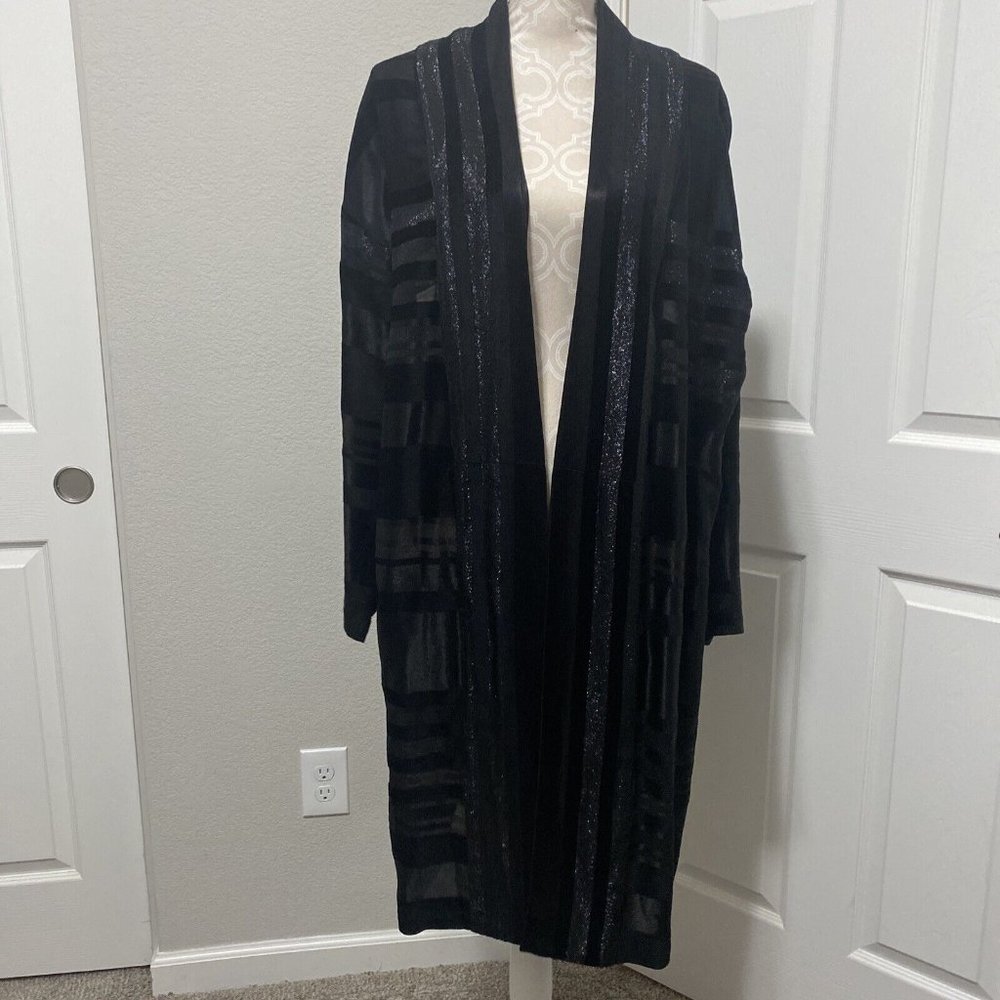 Zero + Maria Cornejo Lee Luxe Stripe Cardigan in Black/Bronze Metallic Sz 8
